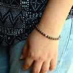 Ganbatte Handmade Beaded Bracelet, Natural Stone and Silver Stainless Steel, Boho Style Women's Jewelry - color: Obsidian/Black Ice