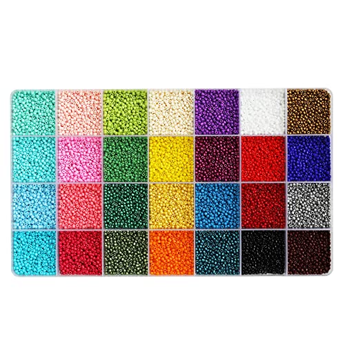 Size 2mm Seed Beads About 16800pcs 28 Colors in Grid Storage Box 12/0 Small Seed Beads for Bracelet Jewelry Making - color: 28 colors -12/0, size: 2mm