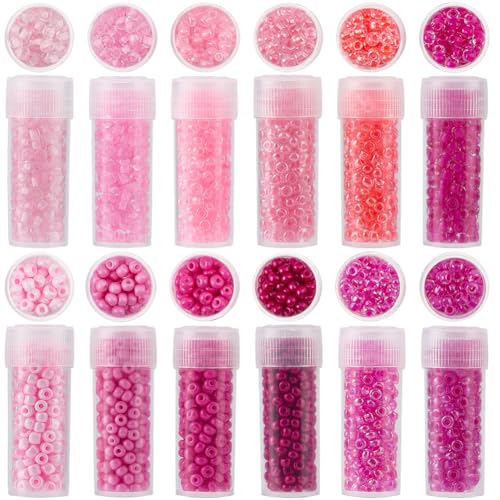 SUNNYCLUE 120G 12 Colors 3mm Mini Seed Beads Cylinder Glass Beads Valentine's Day Pink Purple Small Opaque Round Glasses Pony Craft Seed Bead Bulk for Jewelry Making Beading Earrings Supplies DIY - color: Pink, size: 3mm