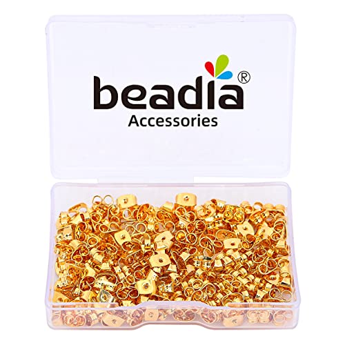 BEADIA 18K Gold Plated Butterfly Earring Backstops 4x6mm 200pcs for Replacement DIY Jewelry Making Findings - size: Butterfly Backstops 4x6mm