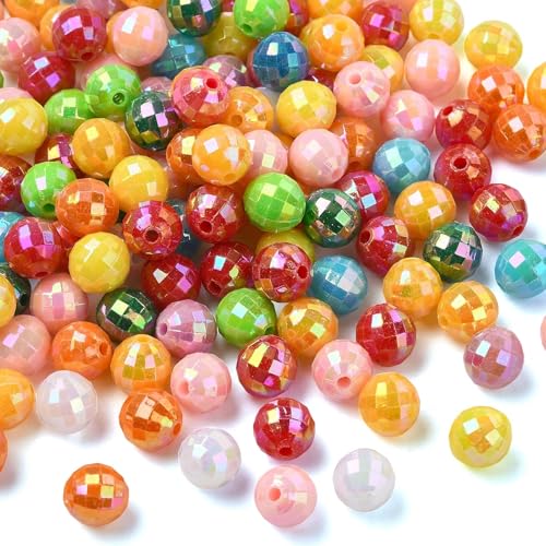 Ipotkitt 200 Pcs 8mm Faceted Round Acrylic Beads AB Color Platic Spacer Beads Random Color Round Ball Loose Beads for DIY Jewelry Making Home Decoration - color: 200pcs-Faceted Round Beads-8mm