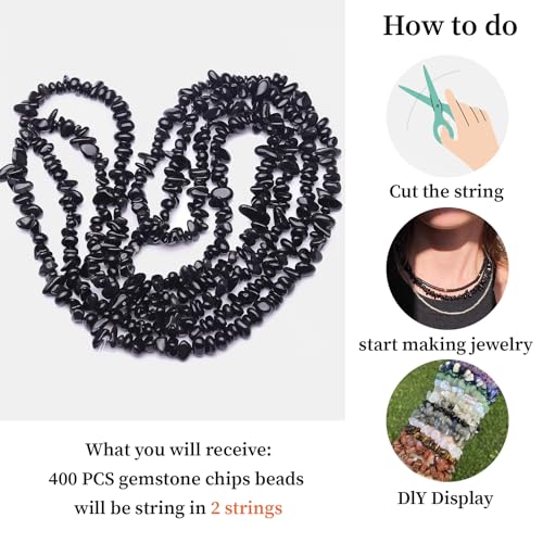 400pcs Natural Chip Stone Beads for Jewelry Making Obsidian 5-8mm Irregular Gemstones Healing Crystal Loose Rocks Bead Hole Drilled for Ring Earrings Necklace Bracelet Making DIY Art Crafts - color: Obsidian(2 Strands-62")