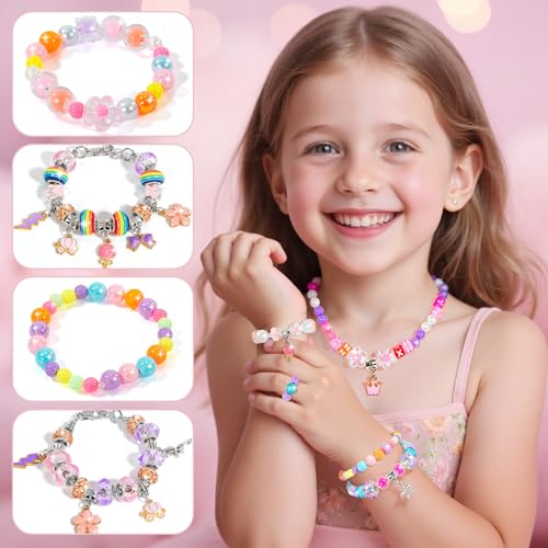 BLmukce Charm Bracelet Making Kit for Girls Ages 8-12, DIY Jewelry Making Kit & Craft Set with Beads, Charms & Necklace Supplies Birthday Christmas Gift for Kids 4-6 7 8 Years Old Girl - color: Red