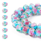 Elecrelive 60Pcs Gold Sand Lampwork Beads Rondelle Flower Glass Beads 10mm Sky Blue Floral Crystals for DIY Bracelet Necklace Earring Jewelry Making - color: Deep Sky Blue