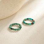 NLIEO Natural Gemstone Stretch Beaded Rings for Women Stackable Dainty Elastic Crystal Rings Jewelry - style: Turquoise