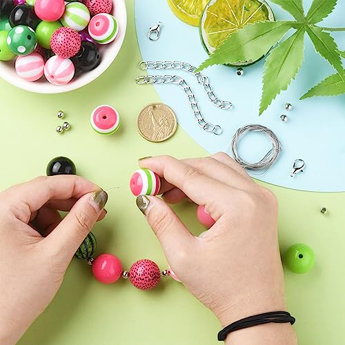DanLingJewelry 50Pcs 20mm Colorful Summer Acrylic Bubblegum Beads Watermelon Pink Green Acrylic Round Ball Beads for Jewelry Making Craft - color: 50pcs - summer