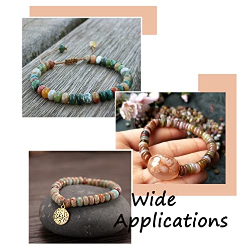 Cheriswelry 95~96pcs/Strand 6mm Rondelle Natural Indian Agate Beads Stone Loose Spacer Beads Crystal Energy Gemstone Craft Beads Smooth Charms for DIY Bracelet Necklace Jewelry Making - color: Natural Indian Agate