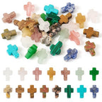 30 Pcs Gemstone Cross Beads Small Crosses Crystal Stone Bead Turquoise Cross Beads Small Crucifix Charms for Easter Holiday Bracelet Necklace Jewelry Making - color: Turquoise-Colorful