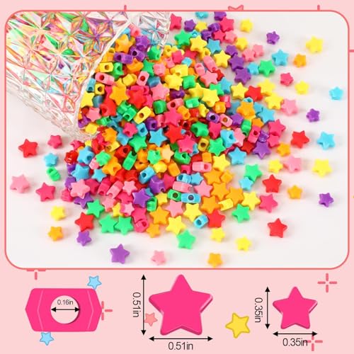 Augshy 700Pcs Star Pony Beads - Large Hole Star Shape Spacer Rainbow Beads for Birthday, 4th of July, Pride Party Decorate, Jewelry Making, Necklace, Friendship, Hair - style: Rainbow Star Style