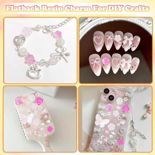 Cynailli 350 Pcs Junk Case Charms 3D Resin ABS Rose Flower Bows Butterfly Charm with Bows Moon Heart Pearls Fun Beads Flatback Resin Charms for Craft DIY-S2 - color: color-S2