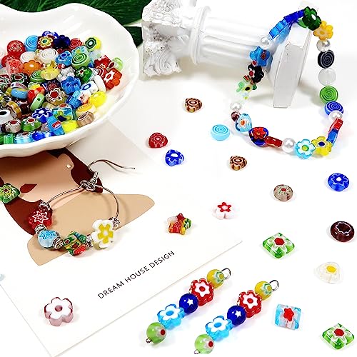 TOAOB 180pcs Assorted Lampwork Beads 8mm Glass Loose Spacer Beads for DIY Crafts Jewelry Making Bracelets Necklaces