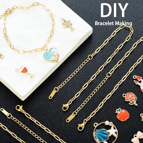 Wurosi 12PCS 18K Gold Plated Embossed Bracelet Chains 6.3Inch Gold Charm Bracelet Chains for Women DIY Jewelry Making - color: Bracelets 12 PCS Gold