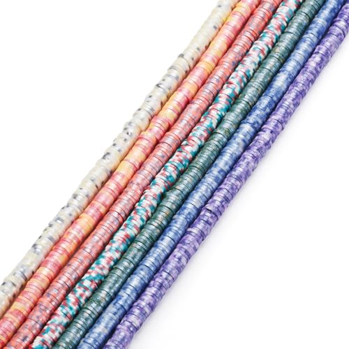 Elecrelive 6mm Polymer Clay Beads Strands 7 Colors Heishi Flat Round Spacer Beads Pearlized Spots Disc Loose Clay Chips for Bracelet Chocker Necklace Earring DIY Crafts - color: 7 Colors, 6mm