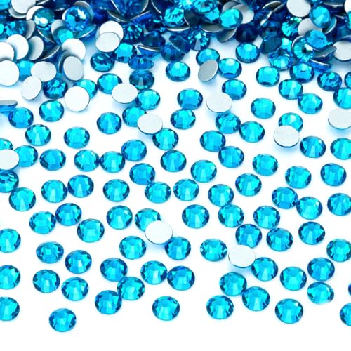 qiipii 1440pcs SS16 4.0mm Capri Blue Flatback Rhinestones Bulk K9 Glass Blue Gems Round Beads Stones Diamonds Nail Charms Jewels Nail Art Supplies Decor for Nails Eyes Face Makeup Crafts DIY Tumblers - color: Capri Blue, size: Ss16