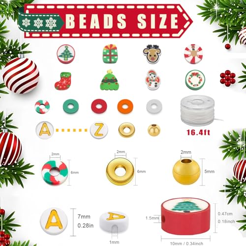 ZSFLZS 1401pcs Christmas Polymer Clay Beads Bracelet Making Kit, Gold Beads Clay Bead Charms for Jewelry Making DIY Bracelet, Necklace, Earring, Christmas Charms Arts Crafts DIY Gift - color: 2 Christmas model