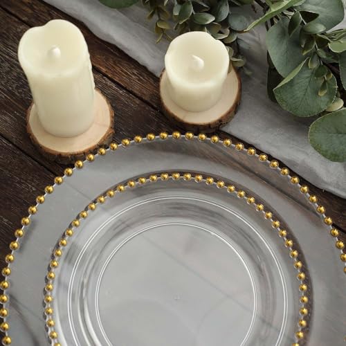 8" Salad Plates - Set of 10 - Plastic Clear Gold Round Disposable Dessert Appetizer Plate Beaded Rim, Ideal for Dinner Party Wedding Bulk Events - color: Clear/Gold, size: 8" Salad Plate, 10 Pack
