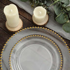 8" Salad Plates - Set of 30 - Plastic Clear/Gold Round Disposable Dessert Appetizer Plate Beaded Rim, Ideal for Dinner Party Wedding Bulk Events - color: Clear/Gold, size: 8" Salad Plate, 30 Pack