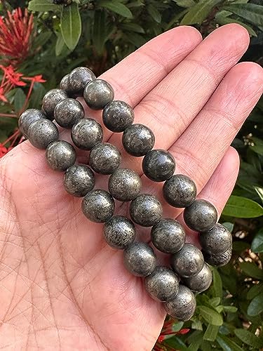 GAF TREASURES Grade A ++ Gemstone Round Bead Adjustable Bracelet 10mm, Genuine Crystal Bead Bracelet, Gift for Men & Women - color: Pyrite