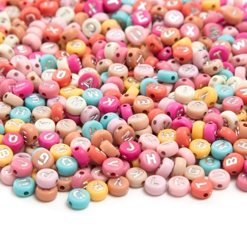 1000pcs 4x7mm Round Letter Beads Pink Acrylic with Silvery Letter Alphabet for Jewelry Making Friendship Bracelets (Pink Silvery) - color: pink silvery