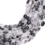 HAAMIIQII Natural Black Rutilated Quartz Crystal Pebble Stone 5-8mm Small Irregular Freeform Tumbled Loose Gemstone Beads for Jewelry Making Strand 15 Inch (45-50pcs) - color: Black Rutilated Quartz