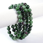 Justinstones 8mm Round Beads Stretch Bracelet 7 Inch Unisex - color: Ruby In Zoisite