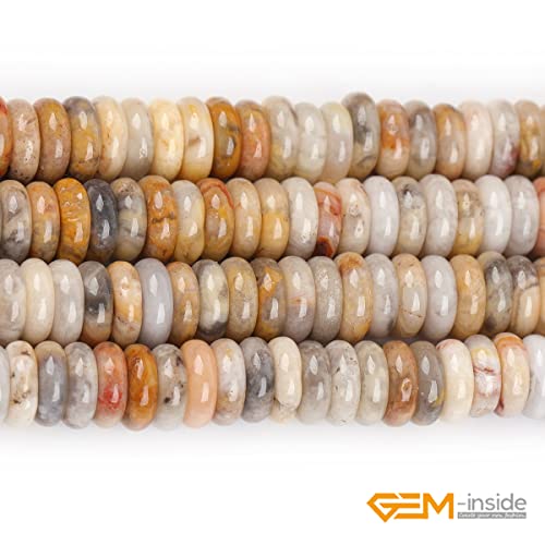 GEM-Inside 2x6mm Natural Yellow Crazy Lace Agate Stone Heishi Disc Rondelle Spacer Beads for Jewelry Making Full 15" Strand Energy Stone Healing Power Crystal - color: Yellow Crazy Lace Agate