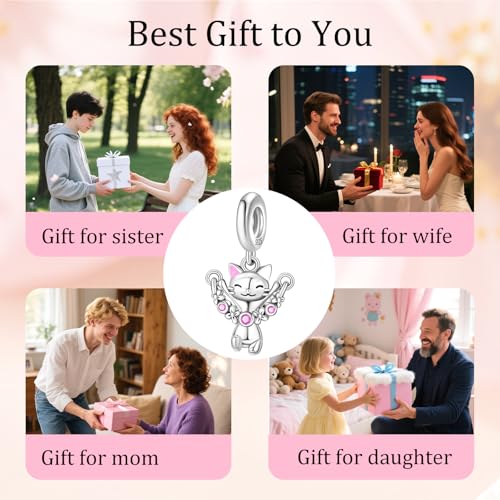 925 sterling silver Bead Charm for Pandora bracelets and Necklaces - Cute Heart Animal Ocean Pendant Bead Charms with Cubic Zirconia Mother's Day Jewelry Making DIY Gifts for Women Wife/Girlfriend - color: Jumping Cat Pendant