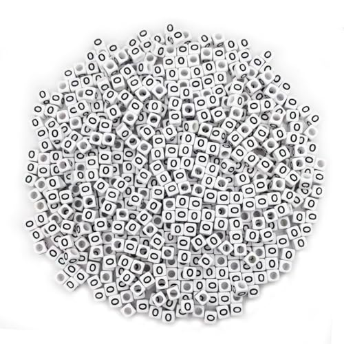 600PCS 6x6mm Square Acrylic Letter Beads O for Friendship Bracelets Jewelry Making, White Acrylic Cube Base with Black Alphabet Beads for DIY Crafts Bracelets Necklaces Key Chains Phone Lanyard - color: Letter O(Black on White)