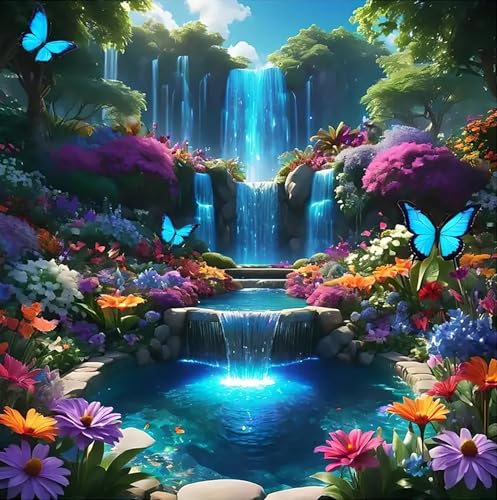 Landscape Scenery Diamond Art Kits for Adults Beginners, 5D DIY Full Round Drill Diamond Painting Kits Waterfall, Paint by Diamonds Dot Gem Art Crystal Flower Easy,Home Wall Decor 13.7X13.7Inch - color: JK542-A