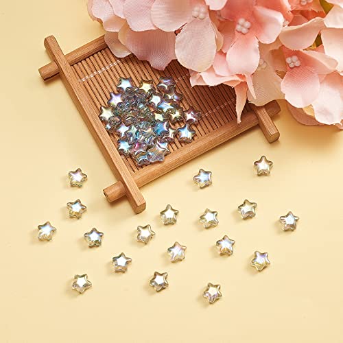 UR URLIFEHALL 100 Pcs Spray Painted Glass Star Beads Clear AB Plated Drilled Glass Beads for Earring Bracelet Necklace Jewelry Making - color: 100pcs-8x8.5x4mm-clear AB star glass beads