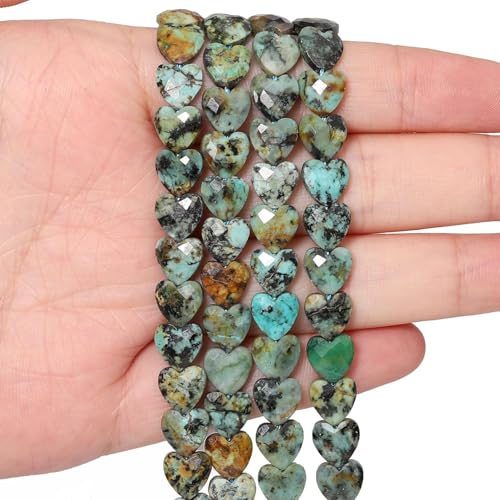 22pcs Faceted Heart Stone Beads Natural African Turquoise Bead 8mm Crystals and Healing Stones for Jewelry Making Supplies,Friendship Bracelet Kit,Love Gifts - color: African Turquoise