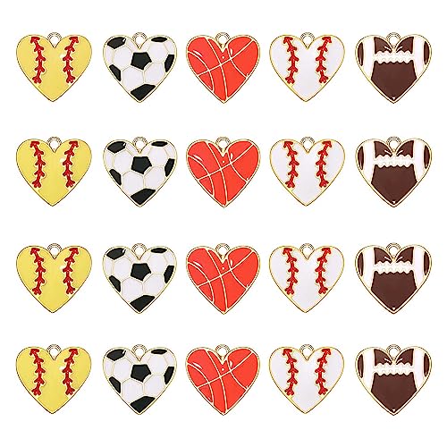20PCS Sports Charms Enamel Basketball Baseball Pendant Charms for Jewelry Making Rhinestone Ball Game Softball Charms for Necklace Bracelet Earrings DIY Crafts - color: Set 6