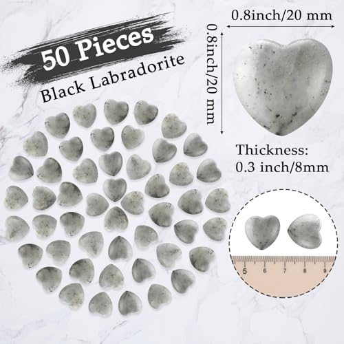 Gerrii 50 Pcs Heart Healing Stone Bulk Quartz Heart Inspirational Stones Gift for Women Love Pocket Polished Natural Energy Balancing Meditation 0.8 Inch(Black Labradorite) - color: Black Labradorite