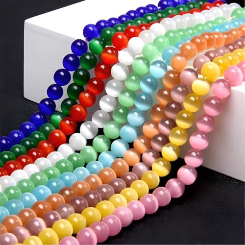 100pcs Mint Green Cat Eye Beads 8mm Round Semi Precious Stone Hole Size 1mm DIY Charm Spacer Beading Smooth Gemstone Loose Beads for Jewelry Making Bracelets Necklaces Earrings Crafting - color: Mint Green