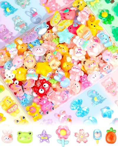 100PCS FIVEIZERO Cute Slime Charms Bulk Easter Gift Set – Kawaii Flatback Resin Charms for Crafts, Mini Decoden Acrylic Embellishments for Phone Junk Cases, Scrapbooking & DIY Decoration (Multicolor) - color: Mixed Color