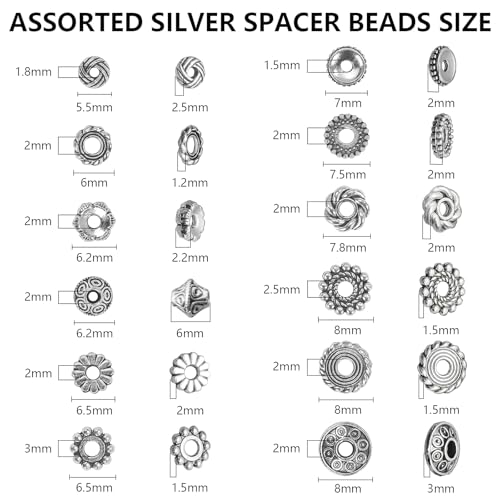 600pcs Silver Spacer Beads for Jewelry Making- 5-8mm Metal Beads Spacer with Storage Box for Bracelets, Necklaces & DIY Crafts - color: Style-A