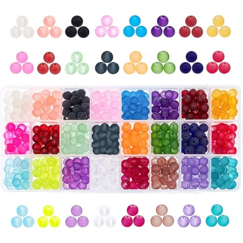 PH PandaHall 670pcs 8mm Frosted Glass Beads, 24 Color Matte Beads Transparent Circle Round Bead Craft Loose Bead for Friendship Bracelets, Necklaces, Beading Earring Jewelry Making Christmas Decor - color: 24 Colors, size: 8mm
