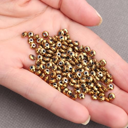BONNY BOXX 1 Strand (150PCs) 2 * 4mm Rondelle Beads, Natural Abacus Disk Gold Hematitet Stone Beads Loose Spacer Gemstone for DIY Bracelet Necklace Jewelry Making - color: Gold Hematitet, size: 2*4MM