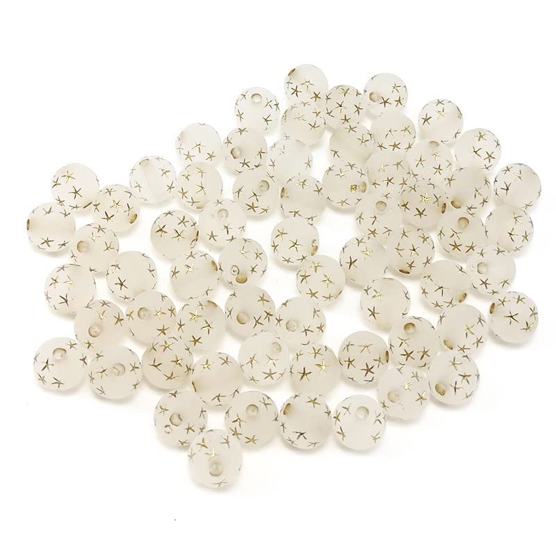 LadayPoa 200pcs 8mm Acrylic Frosted Gold Star Round Beads for Jewelry Making Plastic Bubble Beads Ball Charms for Bracelet Making Necklace DIY Bubblegum Bead Christmas Ornament Gifts - color: frosted 8mm200pcs