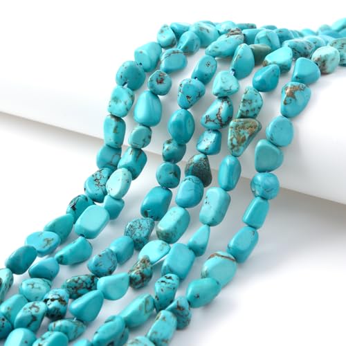 Green Turquoise Pebble Nugget Oval Free Tumbled Stone 6-8mm Natural Gemstone Loose Beads Approx 15.5 inch for DIY Jewelry Making - color: Green Turquoise
