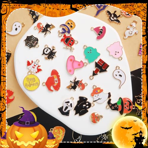 352 Pcs Assorted Charms for Jewelry Making,Mixed Enamel KC Gold Alloy Letter Pendants,Wholesale Bulk Jewelry Charms for DIY Necklace Bracelet Earring and Crafting - style: A6:Halloween Charms-60pairs