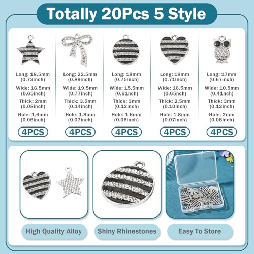Craftdady Crystal Rhinestone Pendants Butterfly Heart Rhombus Bowknot Earring Charms Alloy Enamel Metal Pendants Light Gold Bracelet Charms for DIY Craft Necklace Jewelry Making - color: Platinum 5 Styles
