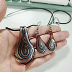 Glass Water Drop Shape Glaze Spiral Dangle Earrings Lampwork Handmade Glass Bead Geometric Earrings for Women Jewelry - color: Paint Red