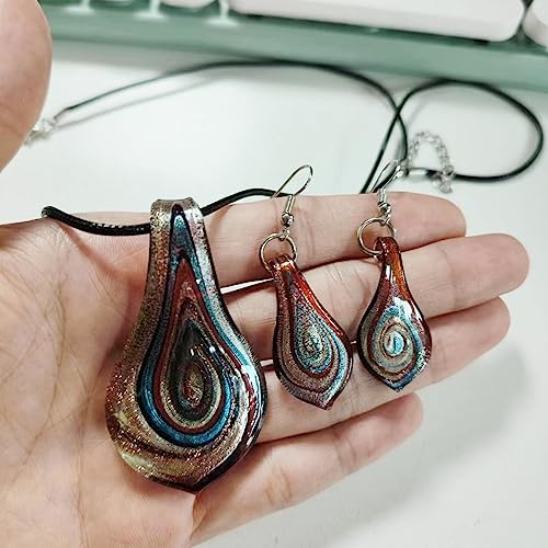 Glass Water Drop Shape Glaze Spiral Dangle Earrings Lampwork Handmade Glass Bead Geometric Earrings for Women Jewelry - color: Paint Red