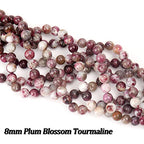 70PCS Natural 8MM Healing Gemstone, Plum Blossom Tourmaline Energy Stone Round Loose Beads, Semi-Precious Crystal Beads with Free Elastic String for Jewelry Making DIY - color: Plum Blossom Tourmaline