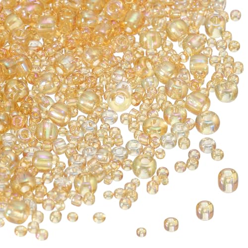 MECCANIXITY 15/0 11/0 8/0 6/0 Glass Seed Beads 1.5mm/2mm/3mm/4mm Loose Seed Beads for Jewelry Earring Bracelet Craft Making, 5888PCS, Gold - color: Gold