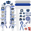 Graduation Candy Lei Making Kit Class of 2026 DIY Lei PE Bags Tubing Money Leis 2026 Graduation Ribbon Necklace Include 2 x 5 ft PE Bags 90 Pcs Flower Accessories for Grad Party Supplies (Blue, White) - color: Blue, White