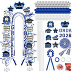 Graduation Candy Lei Making Kit Class of 2026 DIY Lei PE Bags Tubing Money Leis 2026 Graduation Ribbon Necklace Include 2 x 5 ft PE Bags 90 Pcs Flower Accessories for Grad Party Supplies (Blue, White) - color: Blue, White