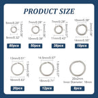 PH PandaHall 226pcs 7 Sizes 304 Stainless Steel Open Jump Rings 8/10/11/14/16/18/20mm Large O Rings Round Jump Rings Jewelry Connector Rings for Keychain Necklaces Jewelry Making, 15/13/12 Gauge