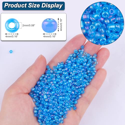 Size 4 mm 6/0 Glass Seed Beads, 2100 Pcs Small Mini Spacer Loose Pony Beads for Jewelry Making and DIY Crafts (Aqua Iris) - color: Aqua Iris, size: Large